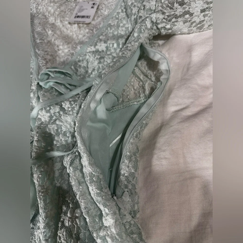 NWT Free People Petra Long Sleeve Lace Mini Dress Billowing Sail Mint Green Sz M - Picture 12 of 16